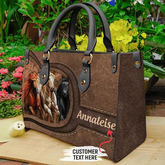 Unijames Horse Lovers Carving Leather Pattern Custom Name 3D Leather Handbag
