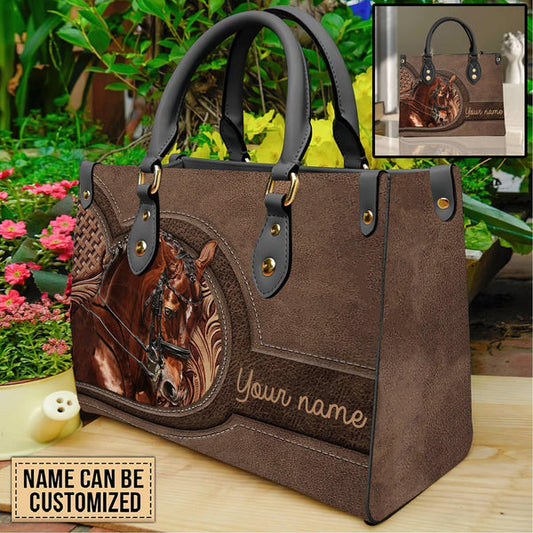 Unijames Horse Lovers Carving Leather Pattern Custom Name 3D Leather Handbag