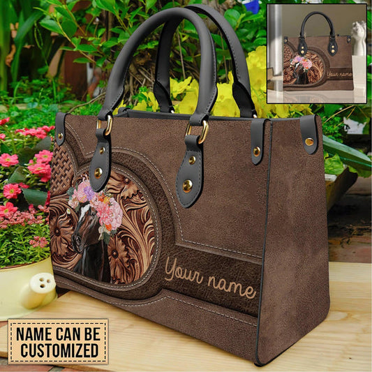 Unijames Horse Lovers Carving Leather Pattern Custom Name 3D Leather Handbag