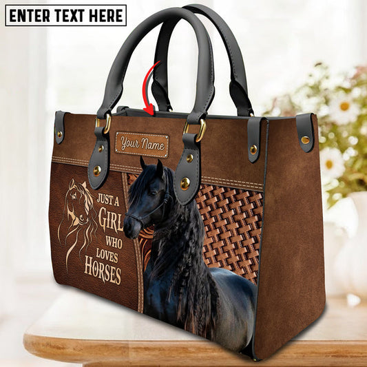 Unijames Friesian Horse Just A Girl Who Loves Horses Custom Name 3D Leather Handbag