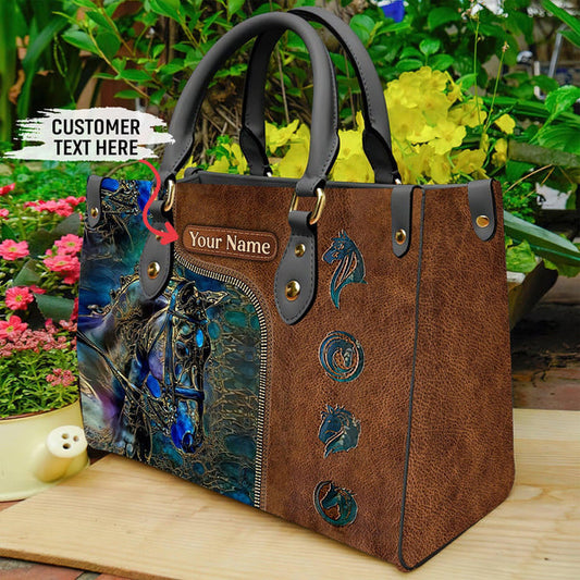 Unijames Horse Lovers Carving Leather Pattern Custom Name 3D Leather Handbag