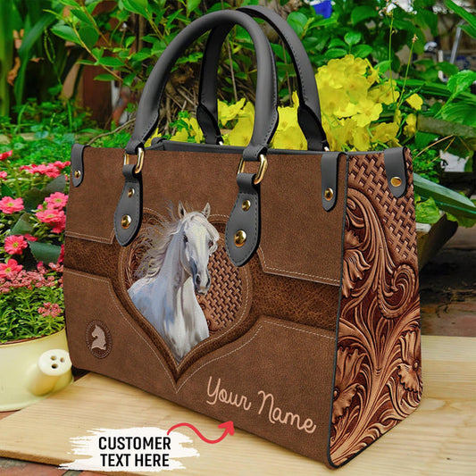 Unijames Horse Lovers Carving Leather Pattern Custom Name 3D Leather Handbag