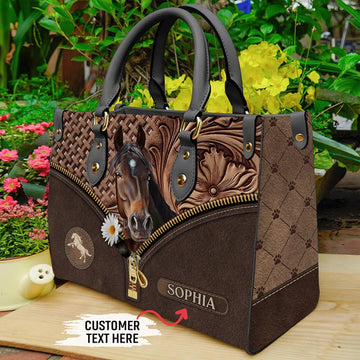 Unijames Horse Lovers Carving Leather Pattern Custom Name 3D Leather Handbag