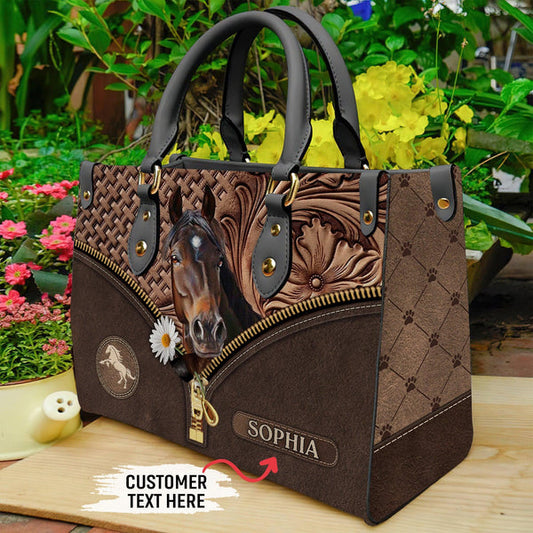 Unijames Horse Lovers Carving Leather Pattern Custom Name 3D Leather Handbag
