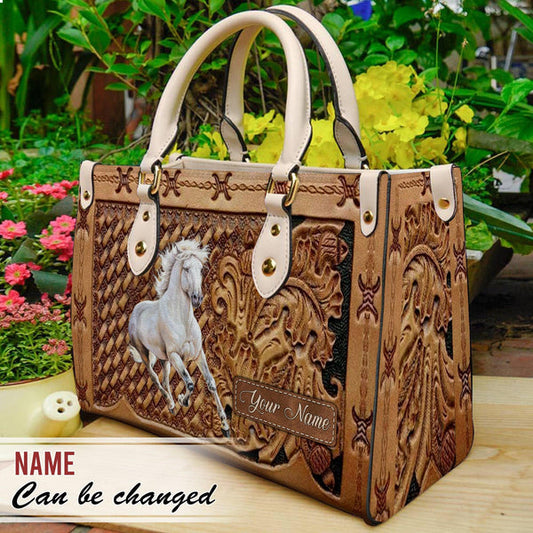 Unijames Horse Lovers Carving Leather Pattern Custom Name 3D Leather Handbag