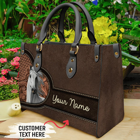Unijames Horse Lovers Carving Leather Pattern Custom Name 3D Leather Handbag