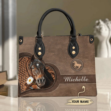 Unijames Horse Lovers Carving Leather Pattern Custom Name 3D Leather Handbag