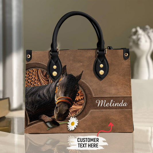 Unijames Horse Lovers Carving Leather Pattern Custom Name 3D Leather Handbag