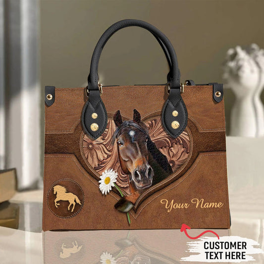 Unijames Horse Lovers Carving Leather Pattern Custom Name 3D Leather Handbag