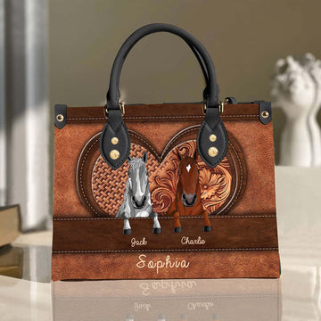 Unijames  Horse Lovers Carving Leather Pattern Custom Name 3D Leather Handbag