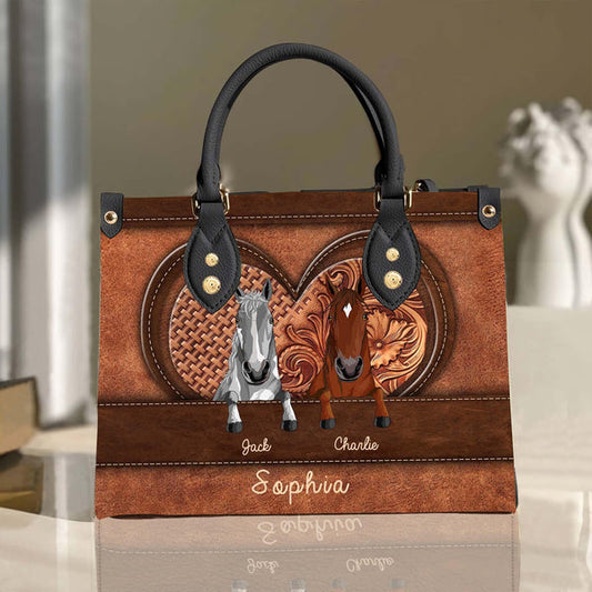 Unijames  Horse Lovers Carving Leather Pattern Custom Name 3D Leather Handbag