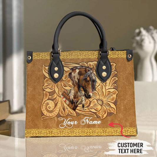 Unijames Horse Lovers Carving Leather Pattern Custom Name 3D Leather Handbag