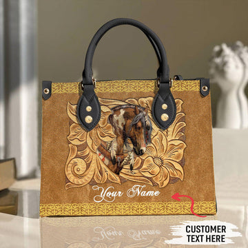 Unijames Horse Lovers Carving Leather Pattern Custom Name 3D Leather Handbag