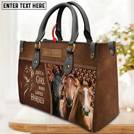 Unijames Horse Lovers Just A Girl Who Loves Horses Custom Name 3D Leather Handbag