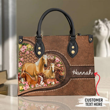 Unijames Horse Lovers Flowers Carving Leather Pattern Custom Name 3D Leather Handbag