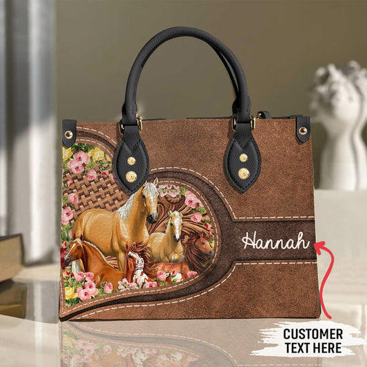 Unijames Horse Lovers Flowers Carving Leather Pattern Custom Name 3D Leather Handbag