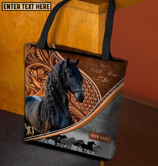 Unijames Friesian Horse Never Walk Alone Custom Name 3D Tote Bag