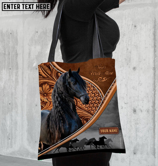 Unijames Friesian Horse Never Walk Alone Custom Name 3D Tote Bag