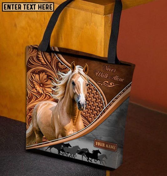 Unijames Palomino Horse Never Walk Alone Custom Name 3D Tote Bag