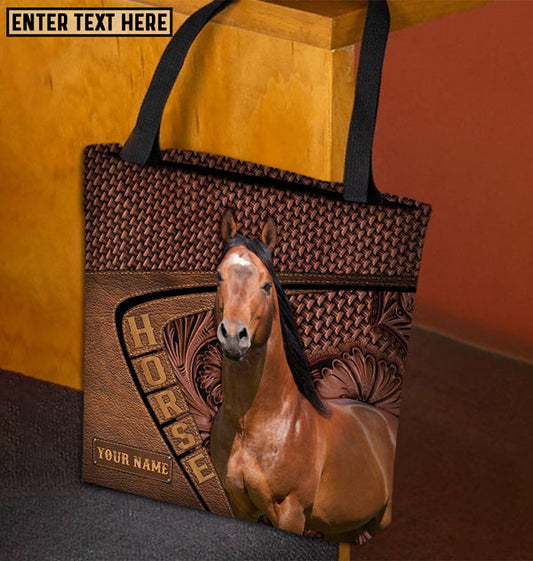 Unijames American Quarter Horse Carving Leather Pattern Custom Name 3D Tote Bag