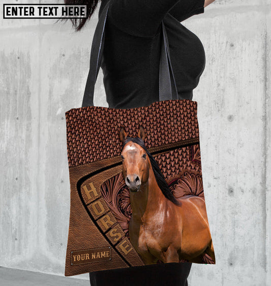 Unijames American Quarter Horse Carving Leather Pattern Custom Name 3D Tote Bag