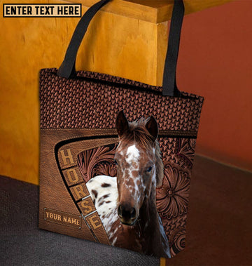 Unijames Appaloosa Horse Carving Leather Pattern Custom Name 3D Tote Bag
