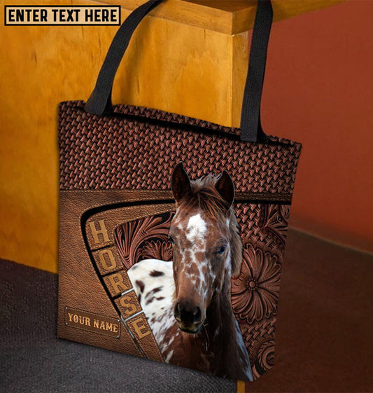Unijames Appaloosa Horse Carving Leather Pattern Custom Name 3D Tote Bag