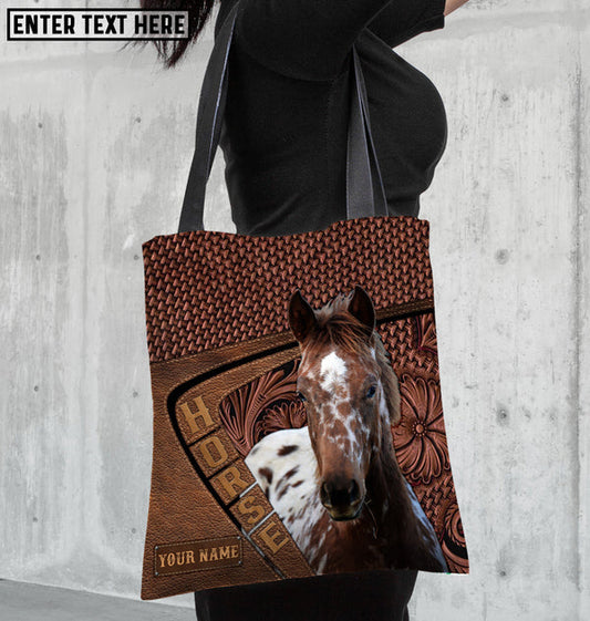 Unijames Appaloosa Horse Carving Leather Pattern Custom Name 3D Tote Bag