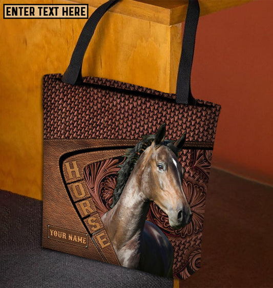 Unijames Hackney Horse Carving Leather Pattern Custom Name 3D Tote Bag