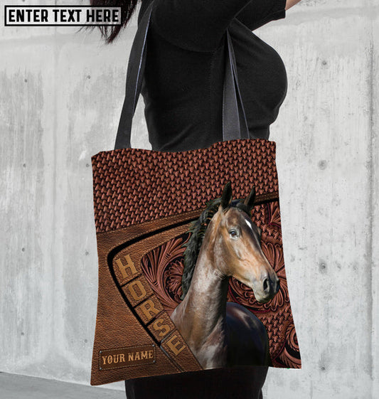 Unijames Hackney Horse Carving Leather Pattern Custom Name 3D Tote Bag