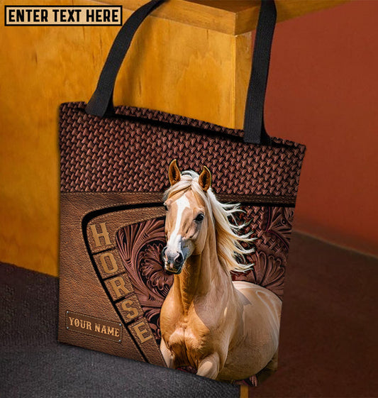Unijames Palomino Horse Carving Leather Pattern Custom Name 3D Tote Bag