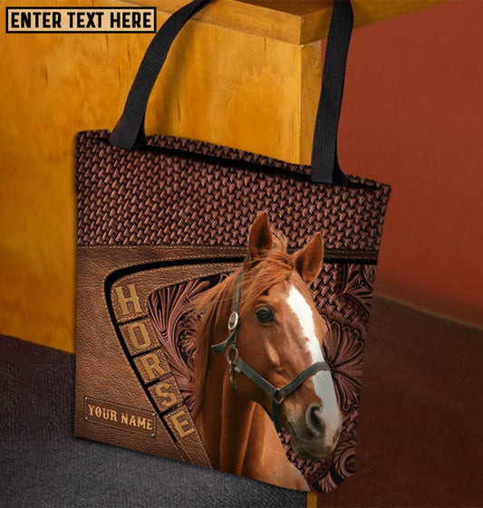Unijames Thoroughbred Horse Carving Leather Pattern Custom Name 3D Tote Bag