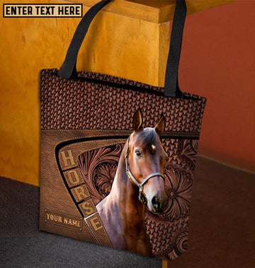 Unijames Morgan Horse Carving Leather Pattern Custom Name 3D Tote Bag