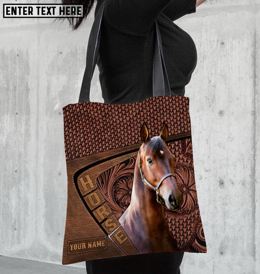 Unijames Morgan Horse Carving Leather Pattern Custom Name 3D Tote Bag