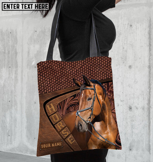 Unijames Warmblood Horse Carving Leather Pattern Custom Name 3D Tote Bag
