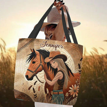 Unijames Horse Lovers Custom Name 3D Tote Bag