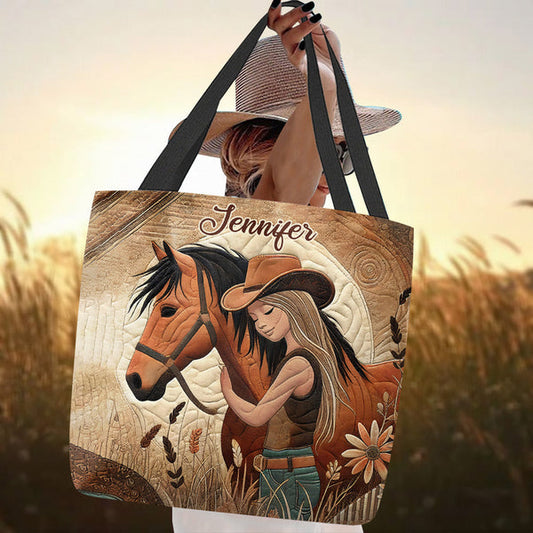 Unijames Horse Lovers Custom Name 3D Tote Bag