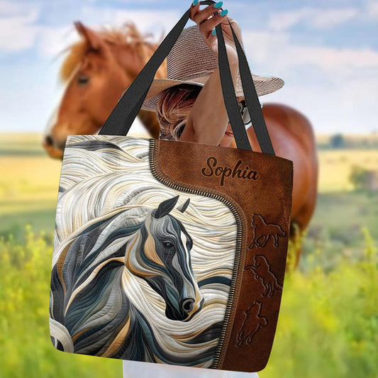 Unijames Beautiful Horse Custom Name 3D Tote Bag