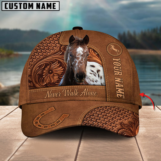 Uni Appaloosa Horse Carving Leather Pattern Custom Name 3D Classic Cap