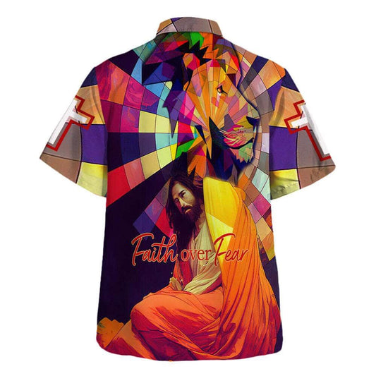 Unique Lion Jesus Faith Over Fear Hawaiian Shirt
