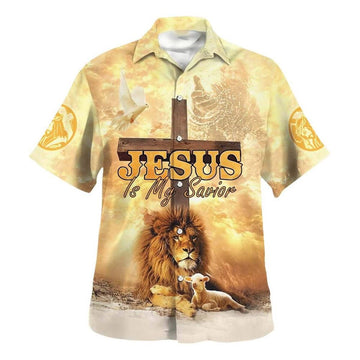 Unique Lion Jesus Is My Savior Cross Hawaiian Shirt