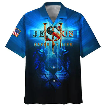 UniJames Lion Jesus Saved My Life Hawaiian Shirt - Best Hawaiian Shirts - Christian Hawaiian Shirt