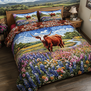 Longhorn Cow Dream 3-Piece Quilted Bedding Set NCU0DK6723