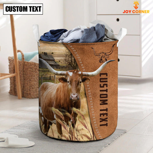Uni TX Longhorn Brown Farm Custom Name Laundry Basket