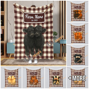 Uni Personalized Adorable Twin Cows Cozy Blanket (10 Cattle Breeds)