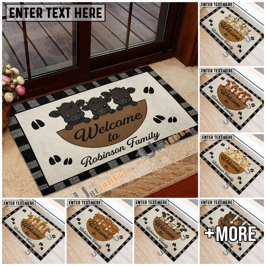 Uni Personalized Three Cows Family Welcome Doormat (10 Cattle Breeds)