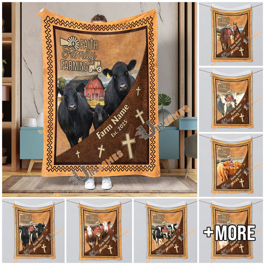 Uni Personalized Faith, Family & Farming Farm Blanket (10 Cattle Breeds)