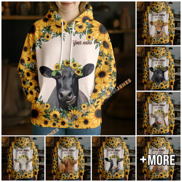 Uni Sunflower Crown Cow – Personalized Farm Hoodie (8 Cattle Breeds)