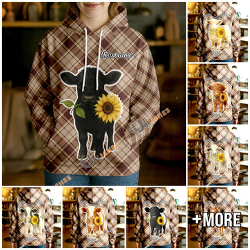 Uni Personalized Sunflower Cow Cozy Hoodie (12 Cattle Breeds)
