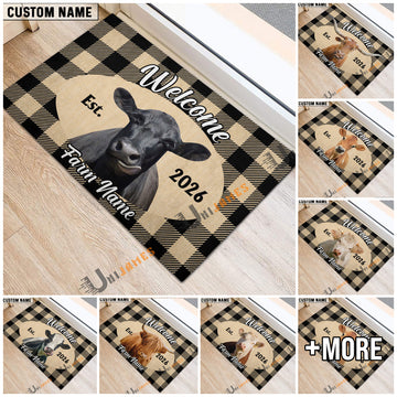 Uni Welcome to Our Farm Personalized Cow Doormat